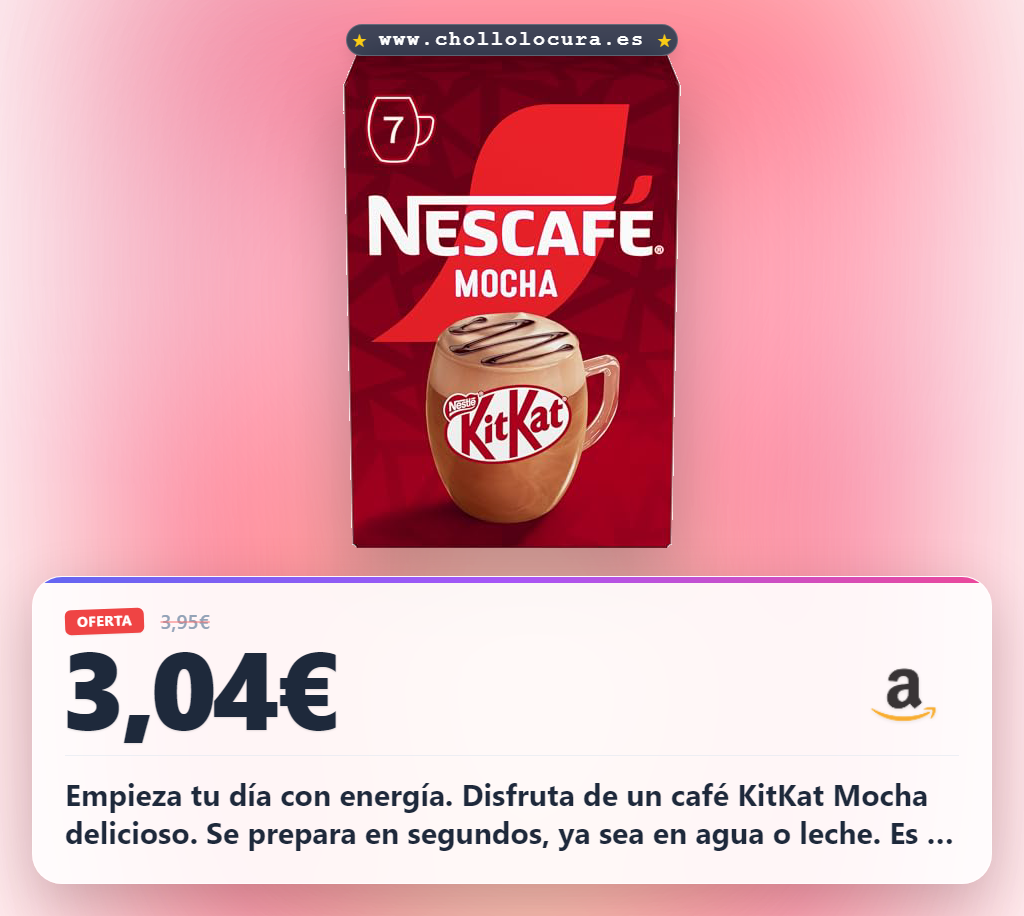 Consigue el Nescafé KitKat Mocha Café Soluble de 7 sobres para disfrutar de un café rápido y delicioso