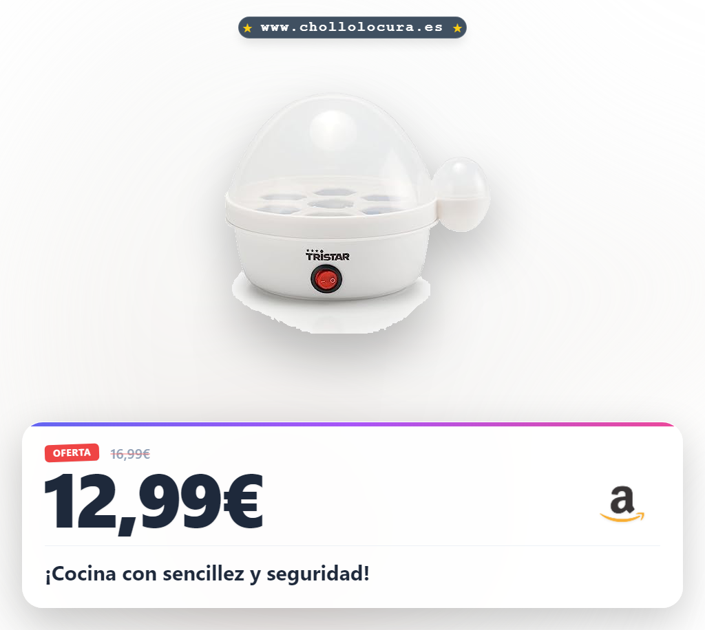 Cocedor de Huevos Tristar EK-3074, Rápido y Fácil para 7 Huevos