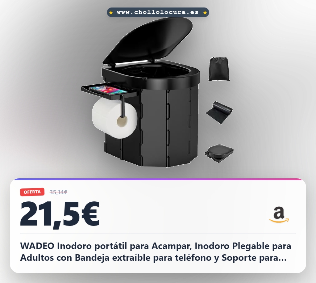 WADEO Inodoro portátil para Acampar, Inodoro Plegable para Adultos con Bandeja extraíble para teléfono y Soporte para Papel higiénico, Orinal portátil Impermeable con Tapa para Acampar, Viajar, Playa