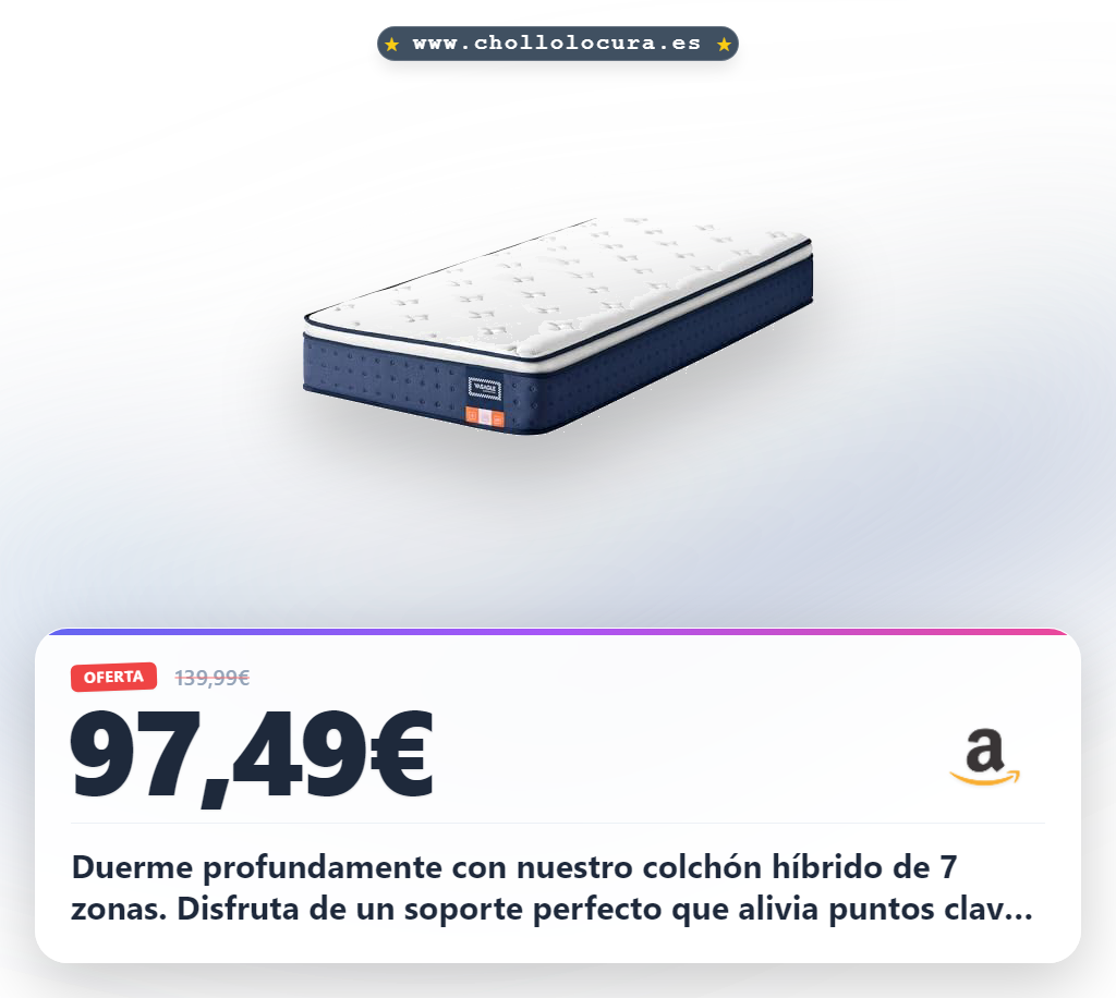 Aprovecha el colchón híbrido doble con espuma viscoelástica y 7 zonas de soporte en oferta histórica