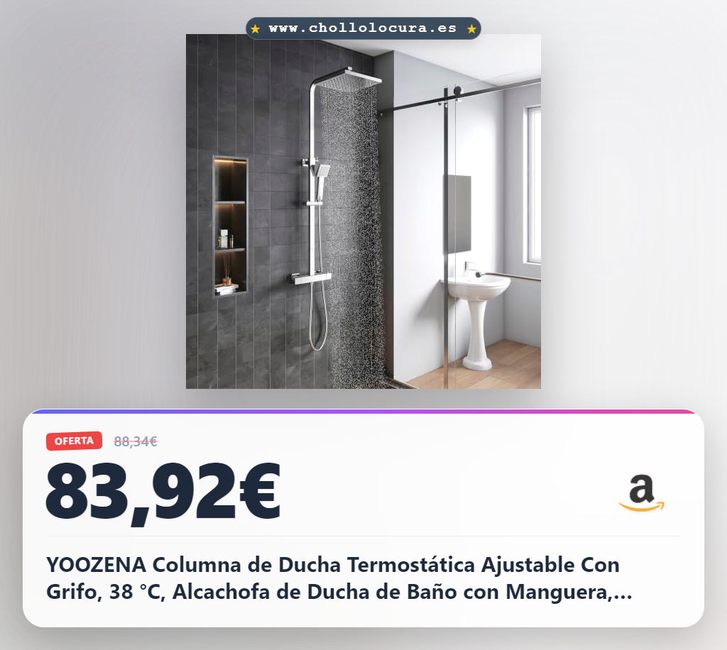 YOOZENA Columna de Ducha Termostática Ajustable Con Grifo, 38 °C, Alcachofa de Ducha de Baño con Manguera, Cromado Cuadrada