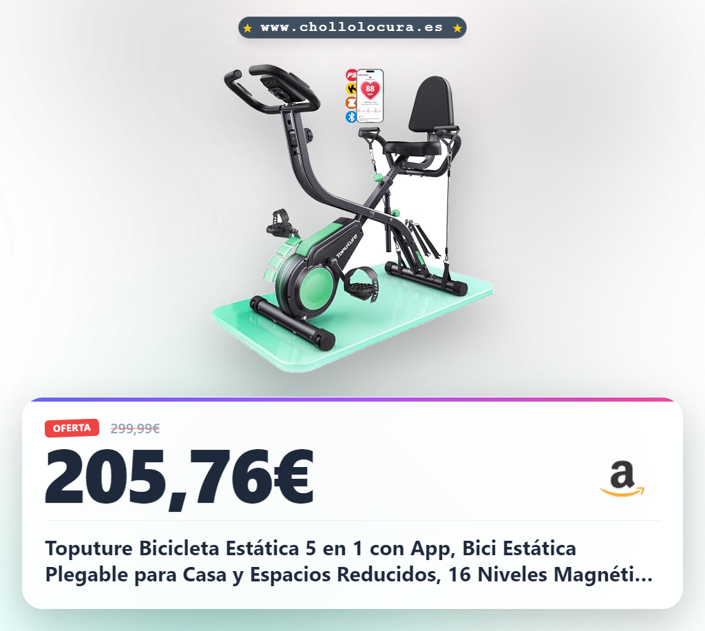 Llévate la Toputure Bicicleta Estática 5 en 1 plegable con App y resistencia silenciosa al mejor precio del año.