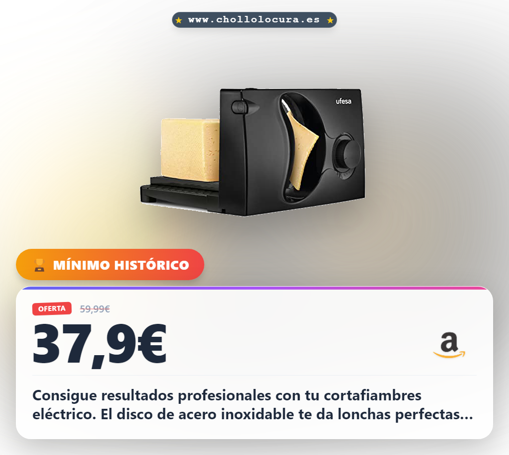 Consigue cortafiambres eléctrico de acero inoxidable con regulador de grosor a precio de chollo