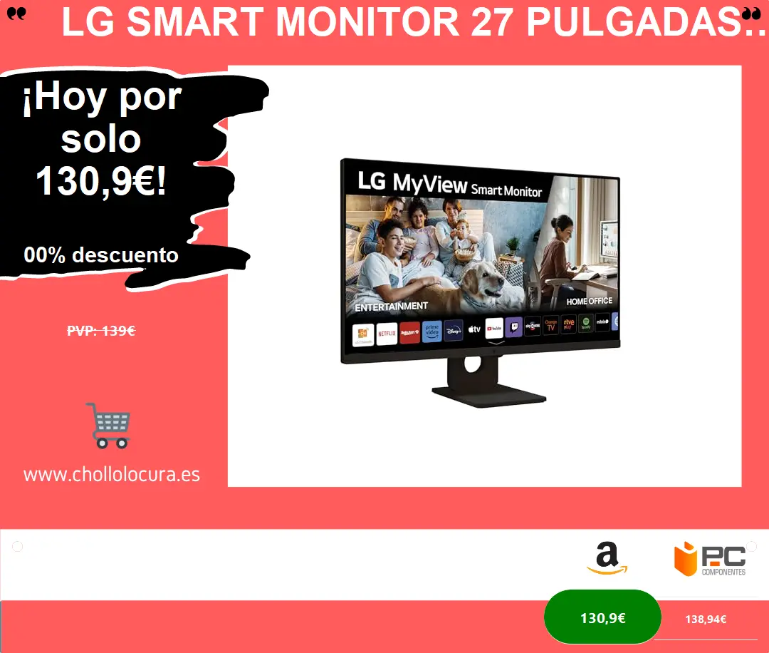 LG Smart Monitor 27 Pulgadas - WebOS 23, Full HD, Streaming, HDR10 y más!