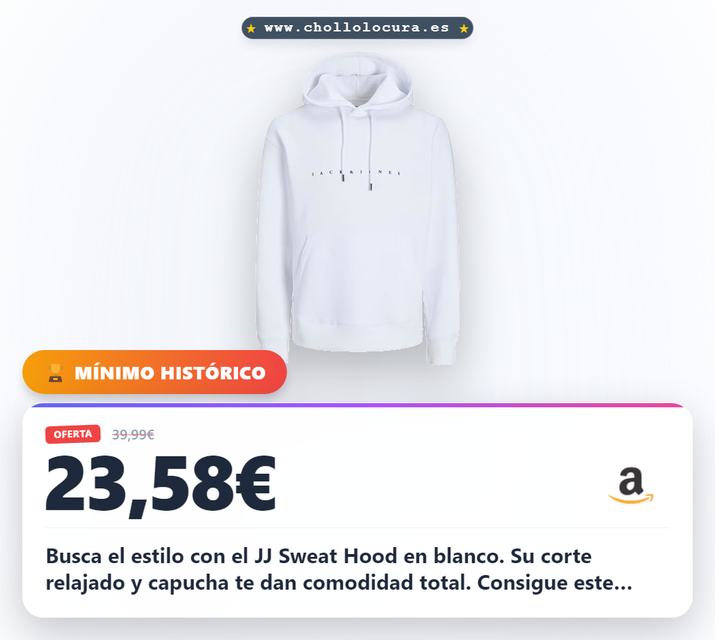 Ahorra en la Sudadera con Capucha JACK & JONES JJ Sweat Hood Noos Hombre Blanco XL al mejor precio
