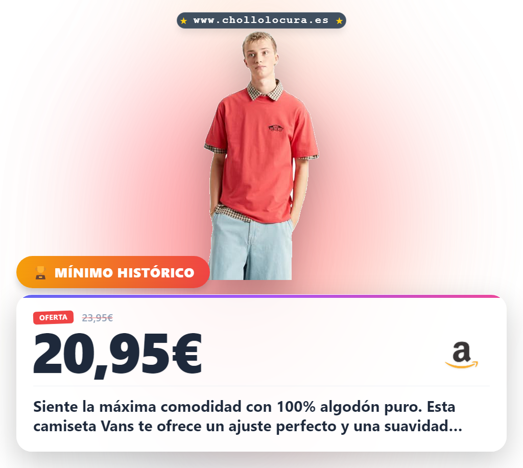 Aprovecha la camiseta Vans Double Standard SS en algodón 100% color Crimson Haze al mejor precio
