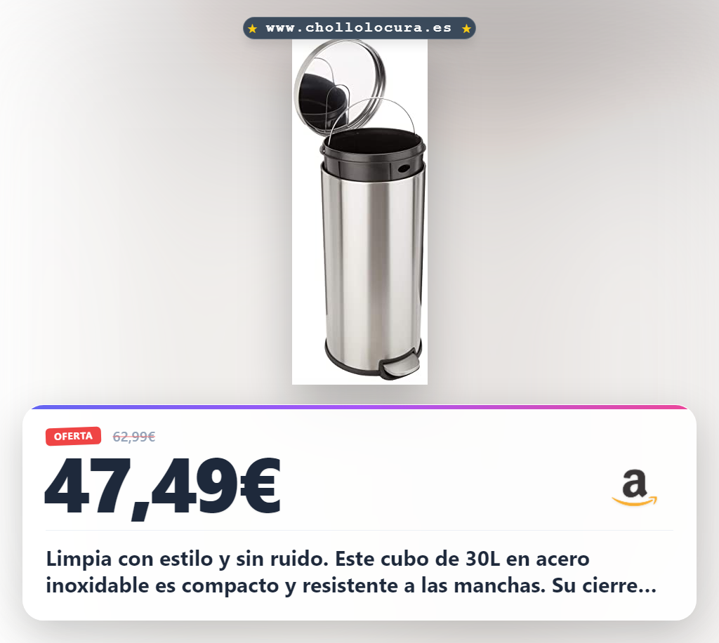 Aprovecha este cubo de basura redondo de 30L en acero inoxidable con cierre suave y pedal manual