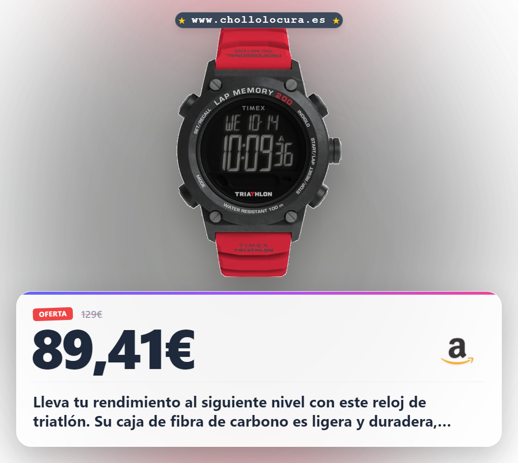 Lleva tu rendimiento al siguiente nivel con este reloj de triatlón. Su caja de fibra de carbono es ligera y duradera, perfecta para la meta. Mide tus 200 vueltas con precisión y disfruta de una correa de silicona cómoda y resistente al agua. ¡Listo para cualquier desafío!