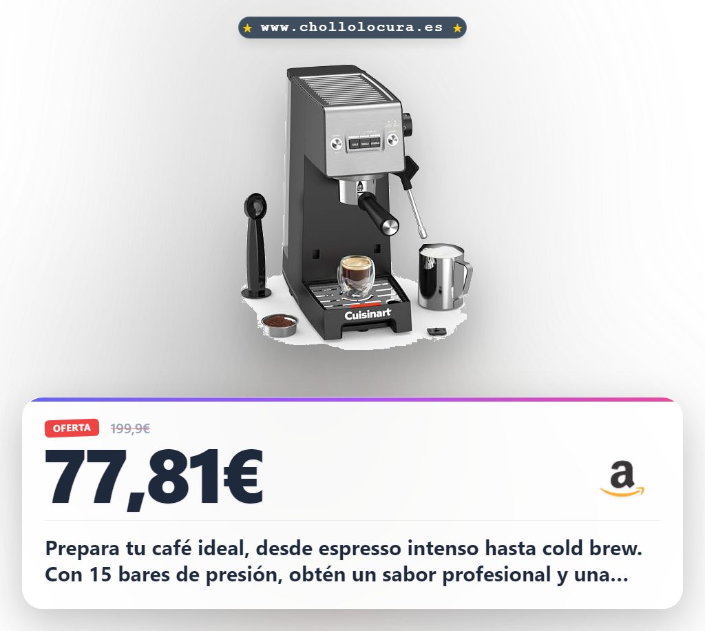 Consigue la máquina de espresso slim de 15 bares con vaporizador y portafiltro sin fondo. Aprovecha resultados de barista en oferta.