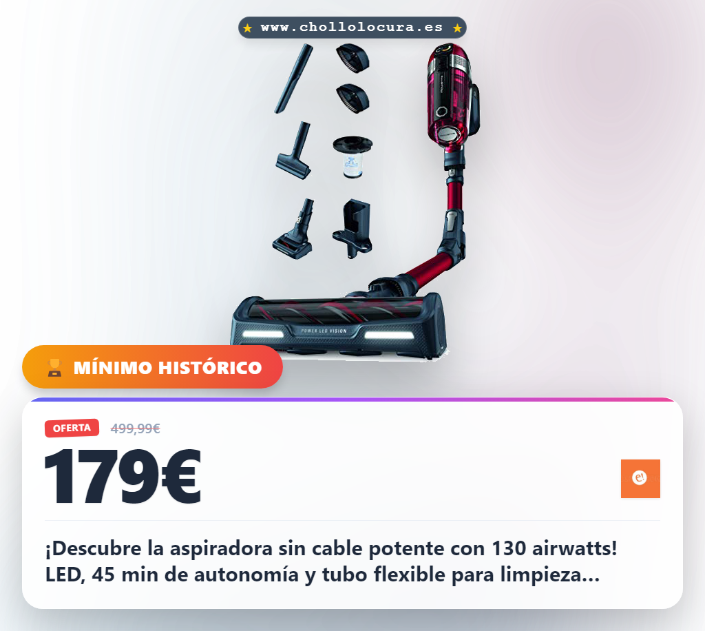 ¡Descubre la aspiradora sin cable potente con 130 airwatts y LED! Limpieza profunda, autonomía de 45 min y tubo flexible
