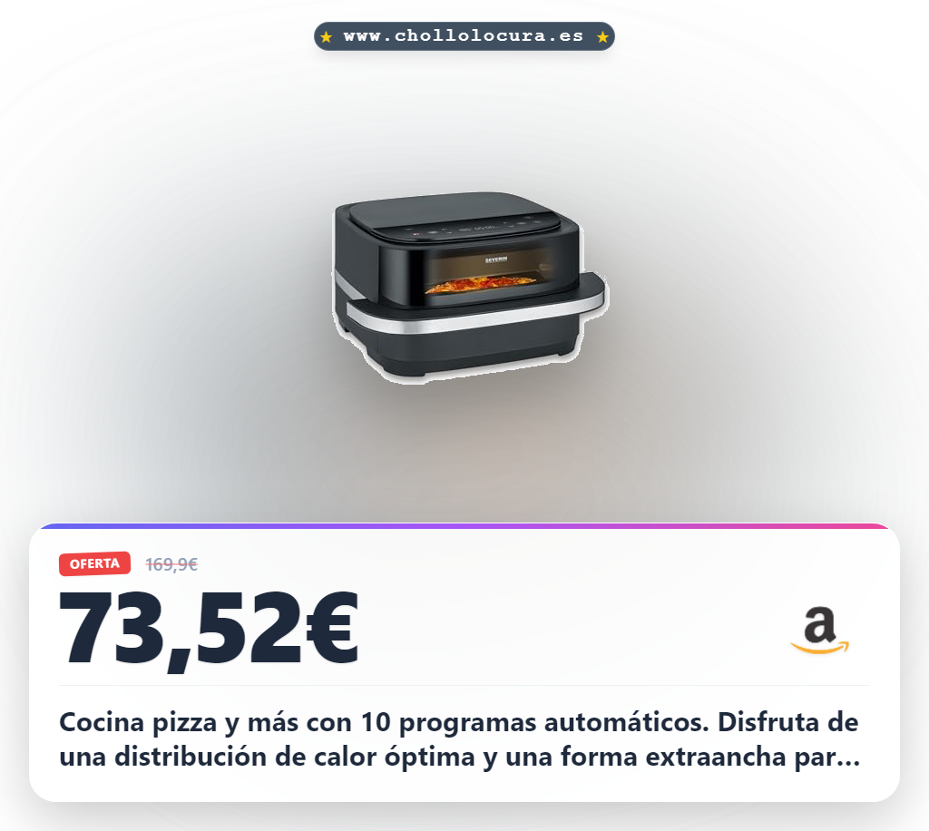 Aprovecha la freidora de aire SEVERIN S-Fry con 10 programas automáticos. Disfruta de pizza y comidas saludables al mejor precio
