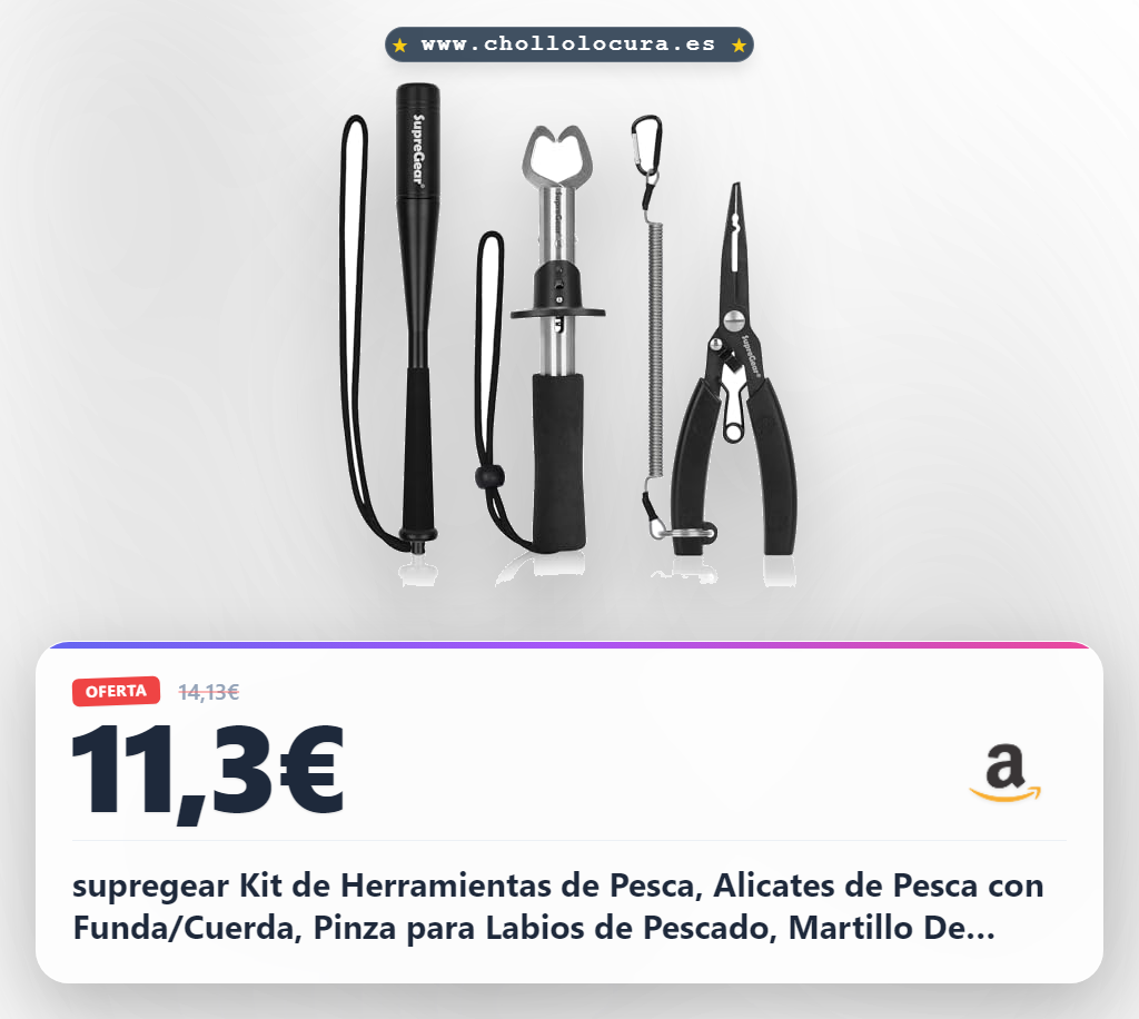 supregear Kit de Herramientas de Pesca, Alicates de Pesca con Funda/Cuerda, Pinza para Labios de Pescado, Martillo De Pesca, Equipo de Pesca en Agua Salada, Regalos para Hombres, Negro