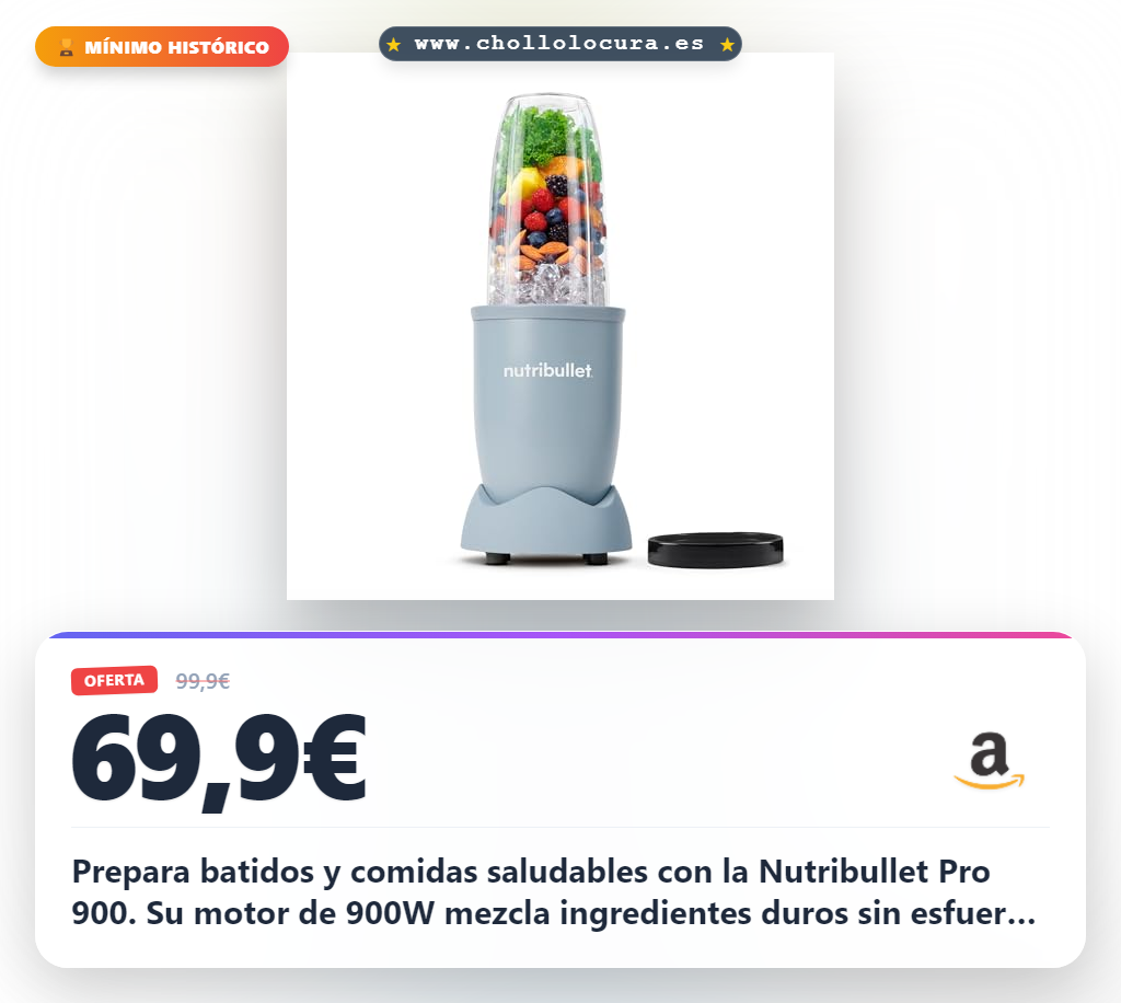 Aprovecha la batidora Nutribullet Pro 900 con 900W para disfrutar de frutas y verduras en oferta