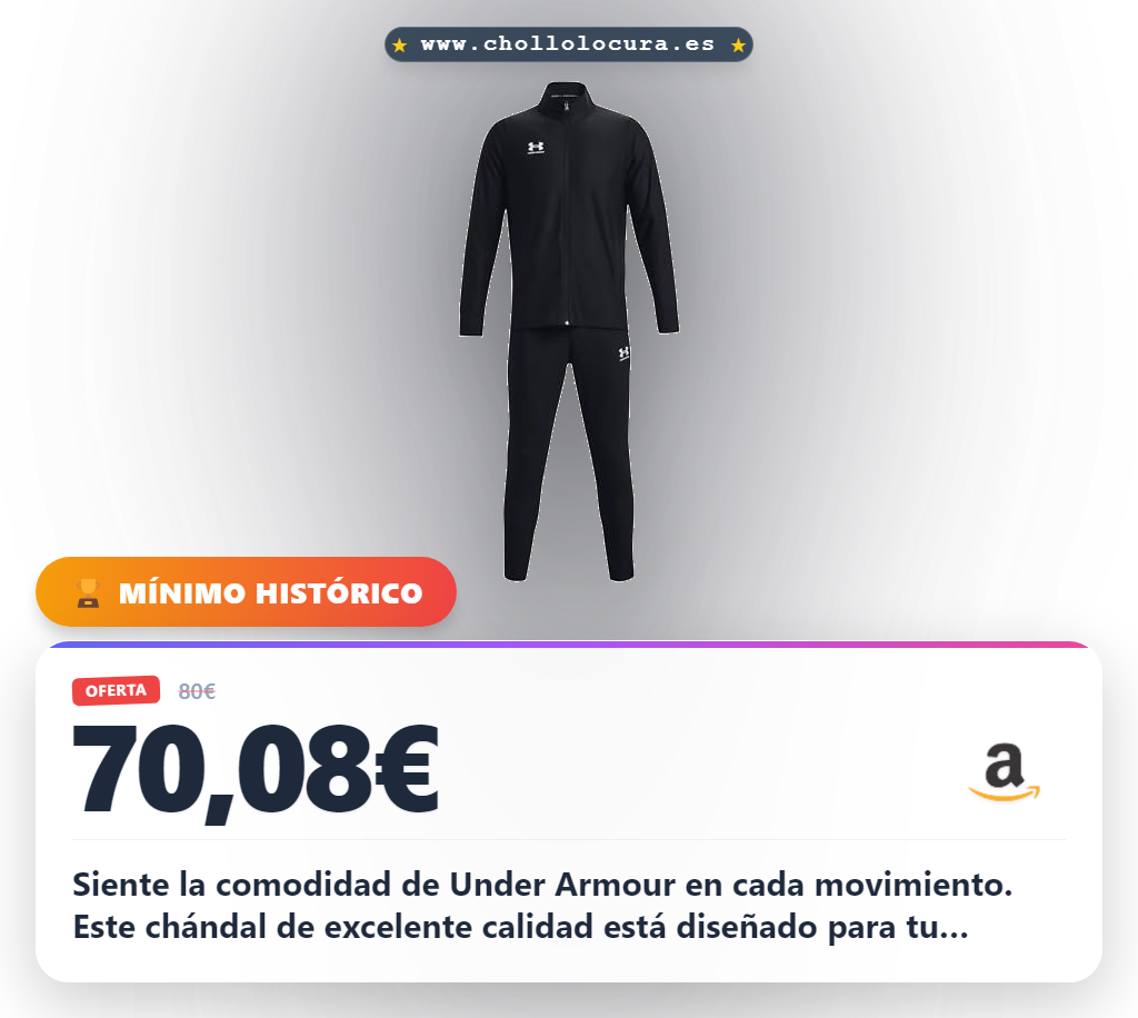 Aprovecha este chándal Under Armour hombre negro y blanco talla M de excelente calidad a precio de chollo para el deporte y el día a día.