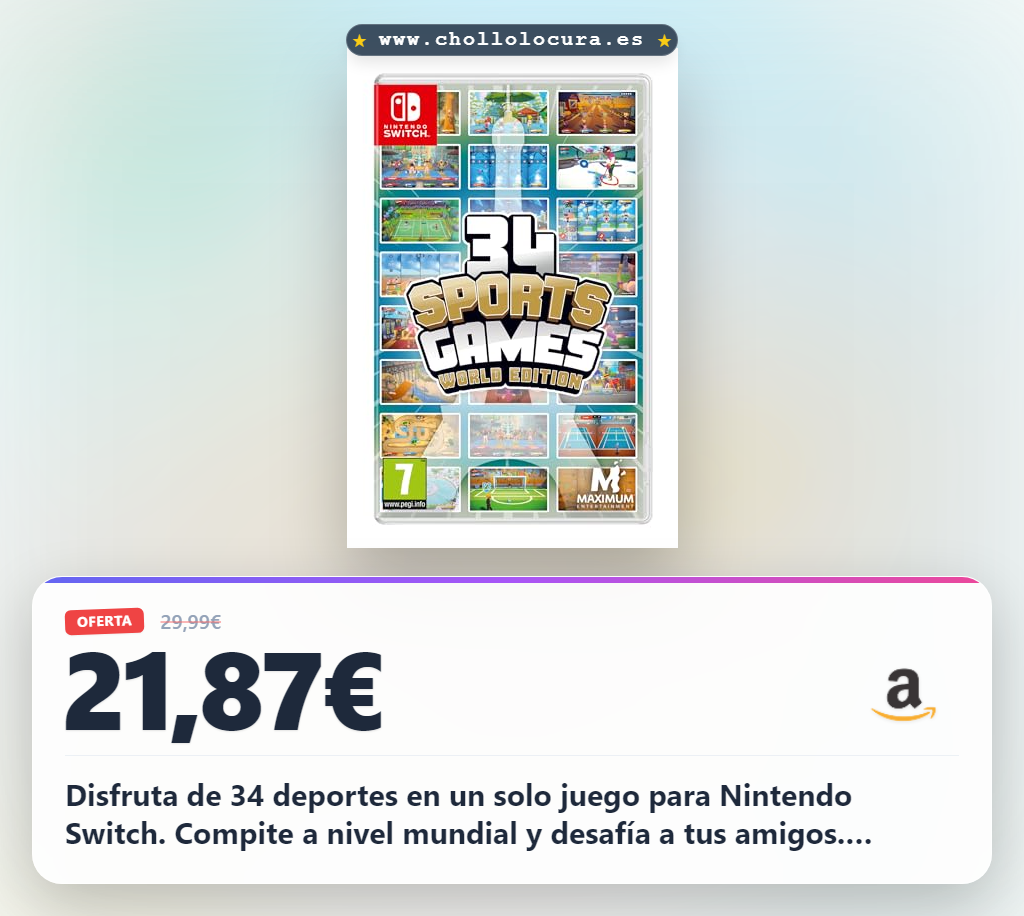 Aprovecha 34 Juegos Deportivos Mundo en Nintendo Switch: Disfruta de la competición y personalización al mejor precio
