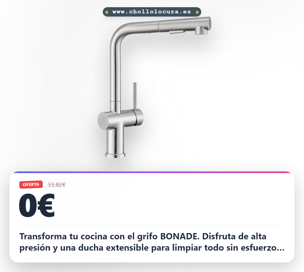 Encuentra el grifo de cocina BONADE monomando giratorio 360° con ducha extensible y alta presión a precio de chollo