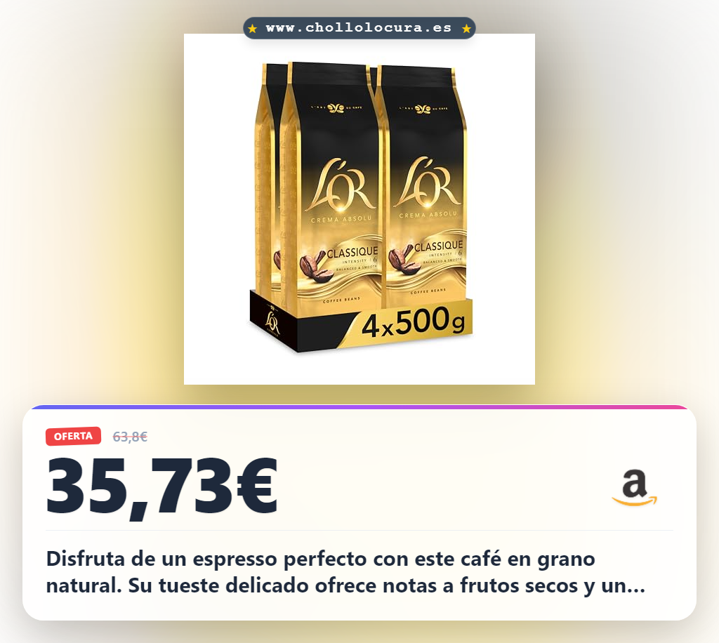Aprovecha 4 paquetes de 500g de café L'OR Espresso Classique en oferta histórica