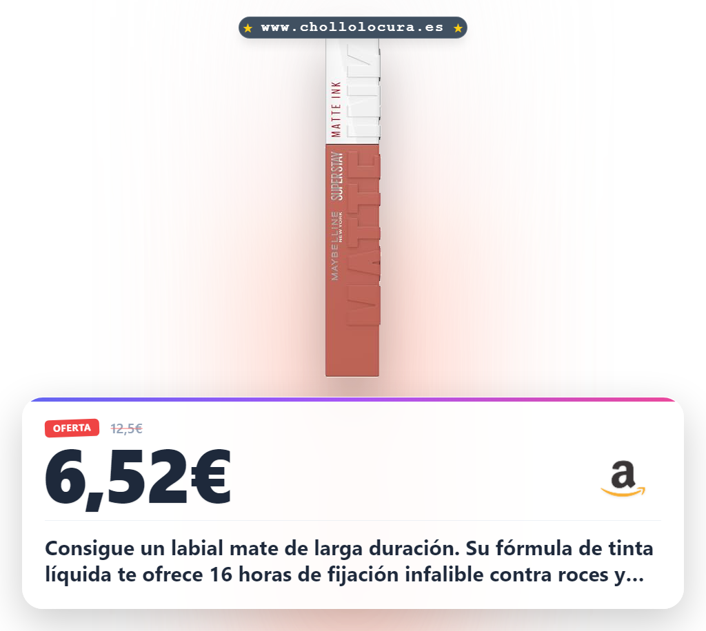 Aprovecha el labial mate de larga duración Maybelline tono Seductress con efecto tinta líquida y fórmula elástica