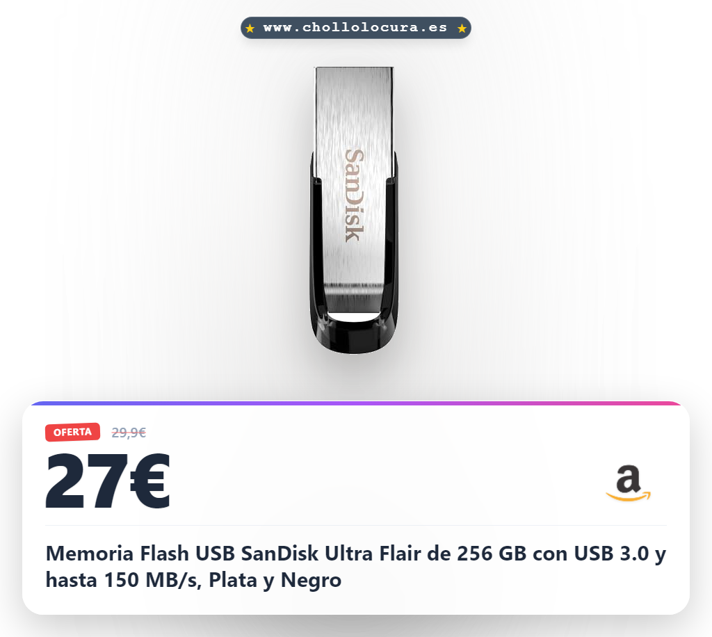 Memoria Flash USB SanDisk Ultra Flair de 256 GB con USB 3.0 y hasta 150 MB/s, Plata y Negro