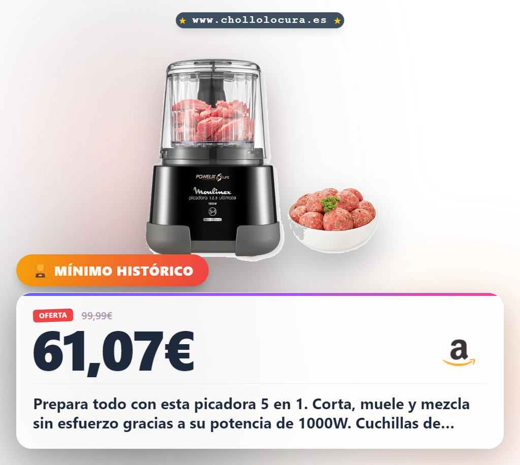 Aprovecha esta picadora eléctrica 5 en 1 Powelix Life con cuchillas de titanio y 1000W en oferta