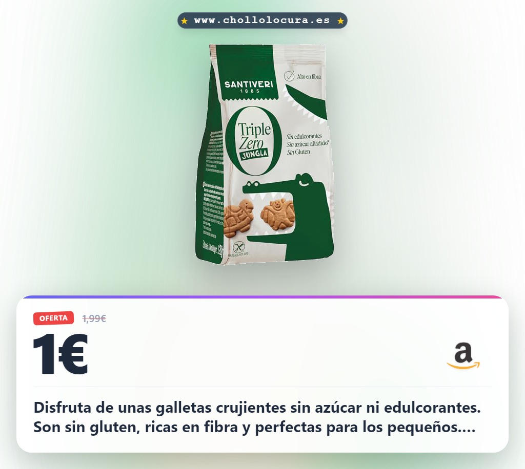 Consigue las galletas Santiveri Triple Zero sin azúcar ni gluten. Crujientes, veganas y altas en fibra. Aprovecha este chollo