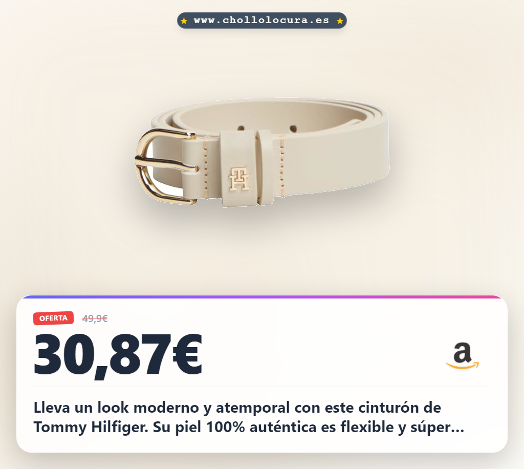 Aprovecha el cinturón Tommy Hilfiger mujer de piel beige 2,5 cm y 85 cm.