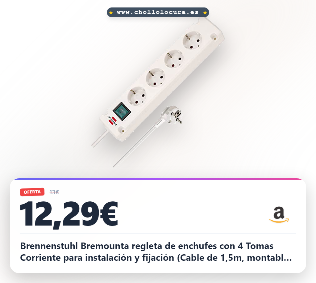 Compra la regleta Brennenstuhl Bremounta de 4 tomas con interruptor y protección, ¡al mejor precio!