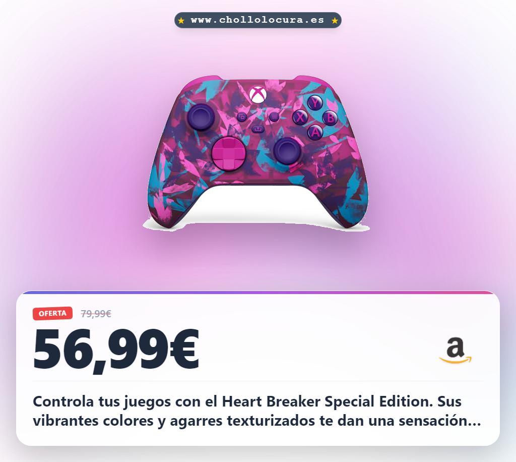 Consigue el mando Xbox Heart Breaker Special Edition Series X|S con colores vibrantes y conectividad total al mejor precio