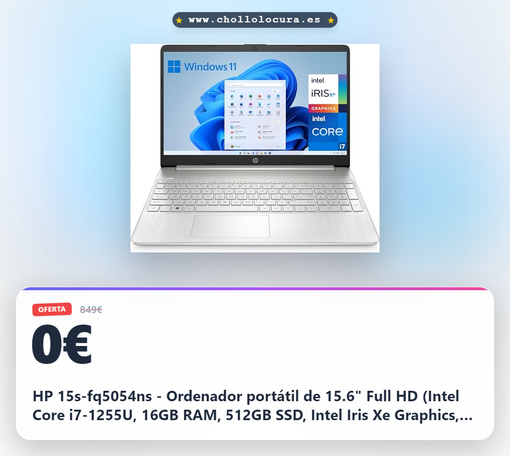 HP 15s-fq5054ns - Ordenador portátil de 15.6" Full HD (Intel Core i7-1255U, 16GB RAM, 512GB SSD, Intel Iris Xe Graphics, Windows 11 Home) Plata - Teclado QWERTY Español