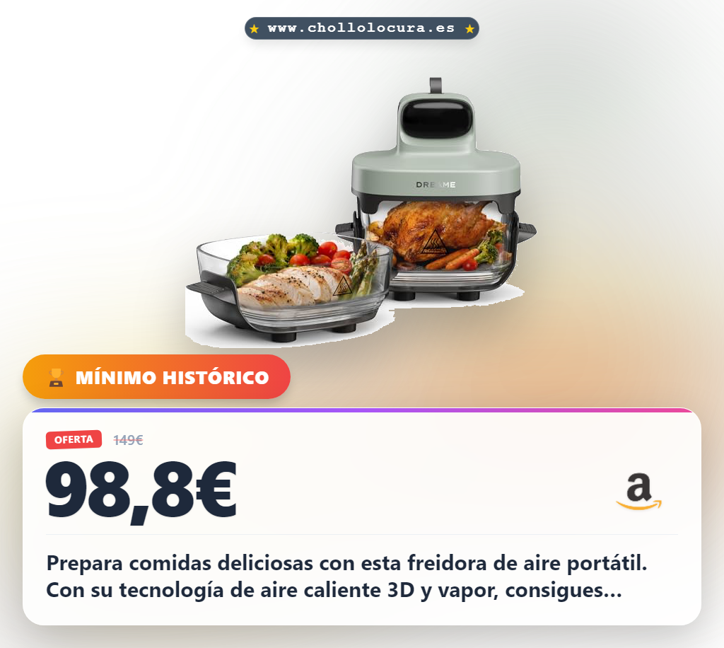 Aprovecha la freidora de aire portátil 2.5L y 4.5L con vidrio borosilicato y acero inoxidable en oferta histórica