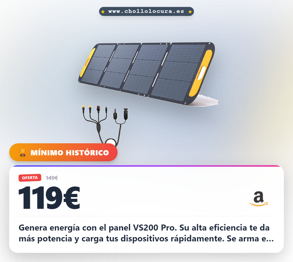 Aprovecha el panel solar VTOMAN VS200 Pro 200W monocristalino plegable IP67 para overlanding a precio de chollo