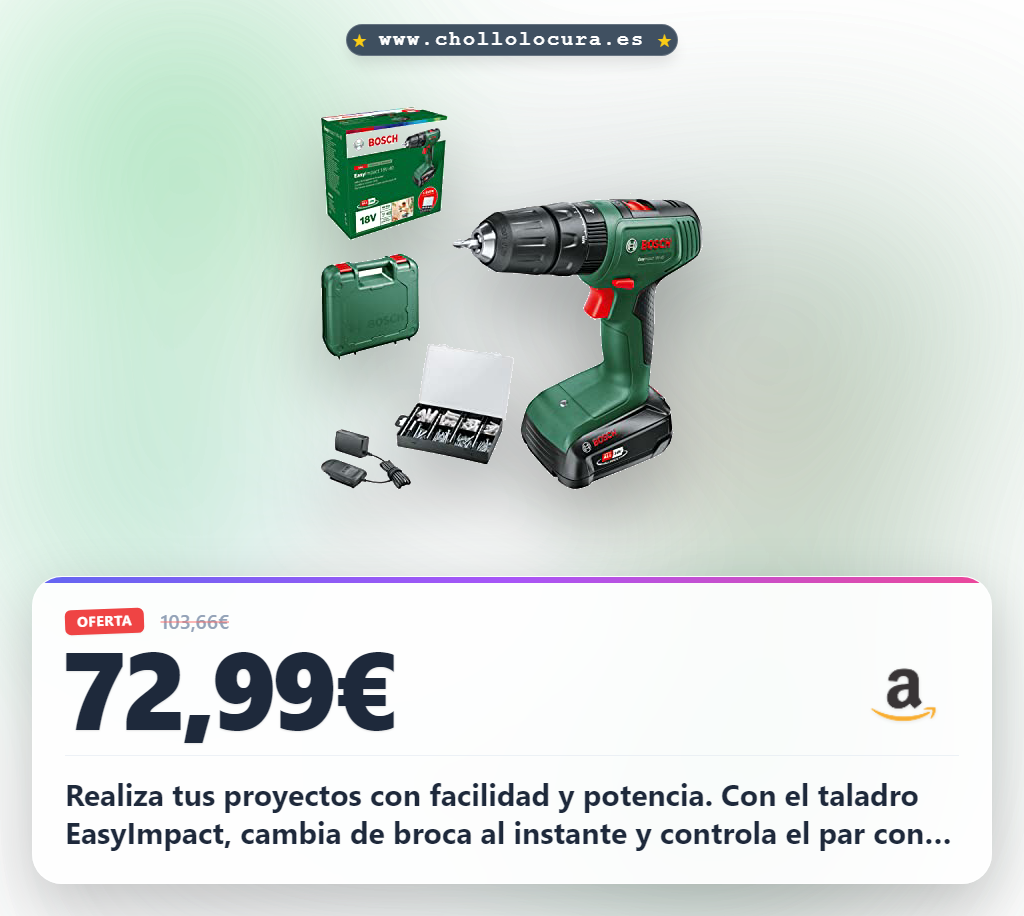 Consigue el taladro percutor a batería Bosch EasyImpact 18V-40 con maletín y batería al mejor precio