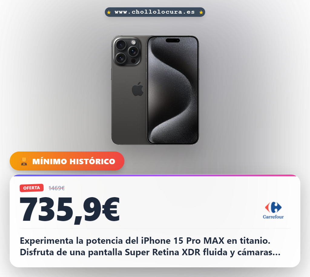 Experimenta la potencia del iPhone 15 Pro MAX en titanio. Disfruta de una pantalla Super Retina XDR fluida y cámaras profesionales de 48MP. Con el chip A17 Pro, obtienes rendimiento y autonomía para todo el día. La tecnología que necesitas, al alcance de tu mano.