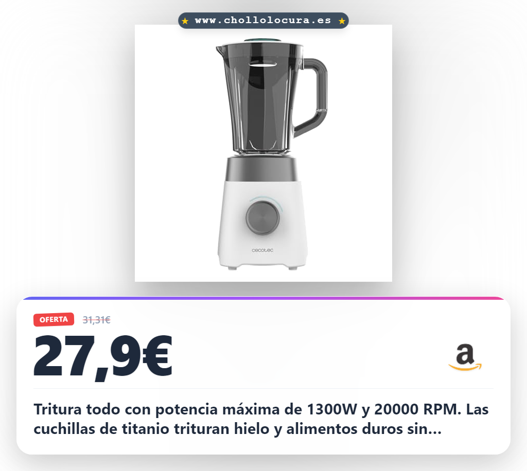 Consigue la batidora Cecotec Power Black Titanium 1300W con cuchillas de titanio y función Pulse en oferta