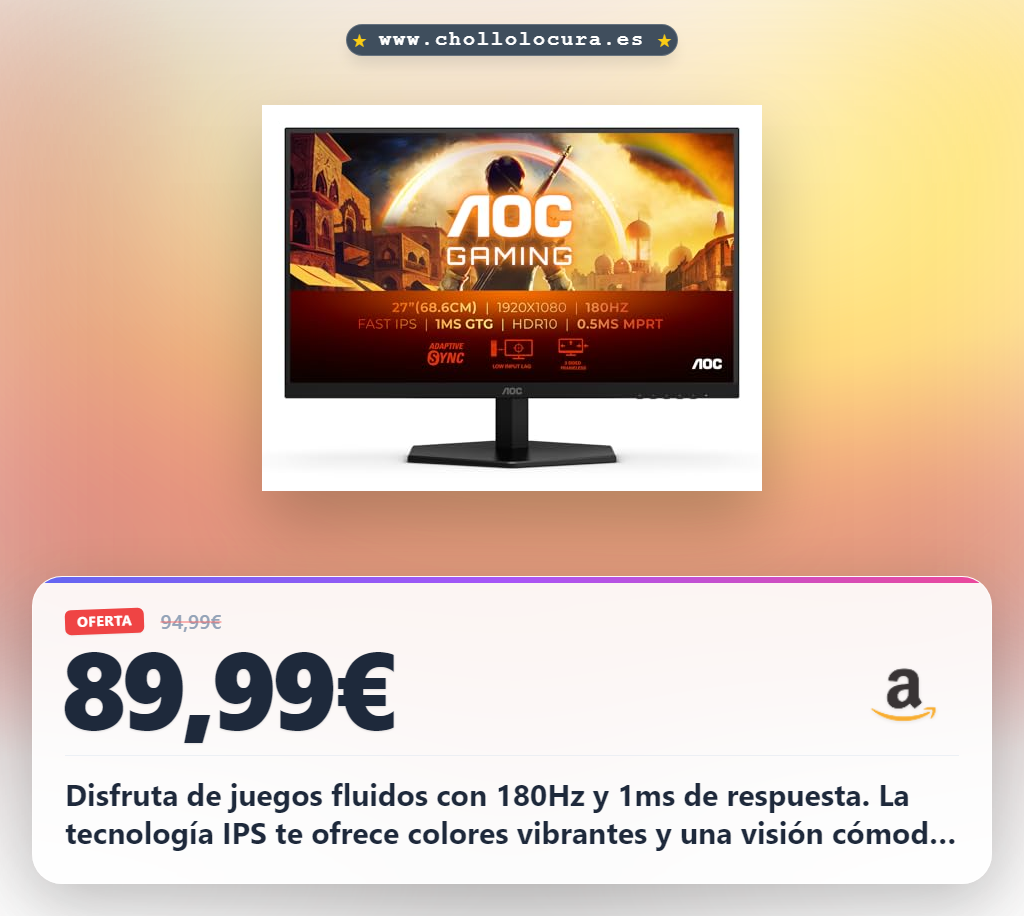 Consigue el monitor gaming AOC 27G42E de 27 pulgadas con 180Hz y 1ms GtG en oferta histórica