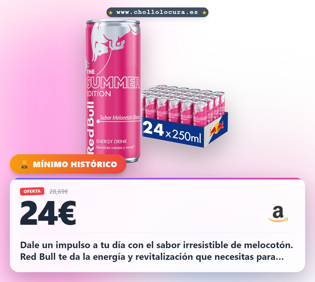 Aprovecha las 24 latas de Red Bull sabor White Peach melocotón en oferta histórica al mejor precio