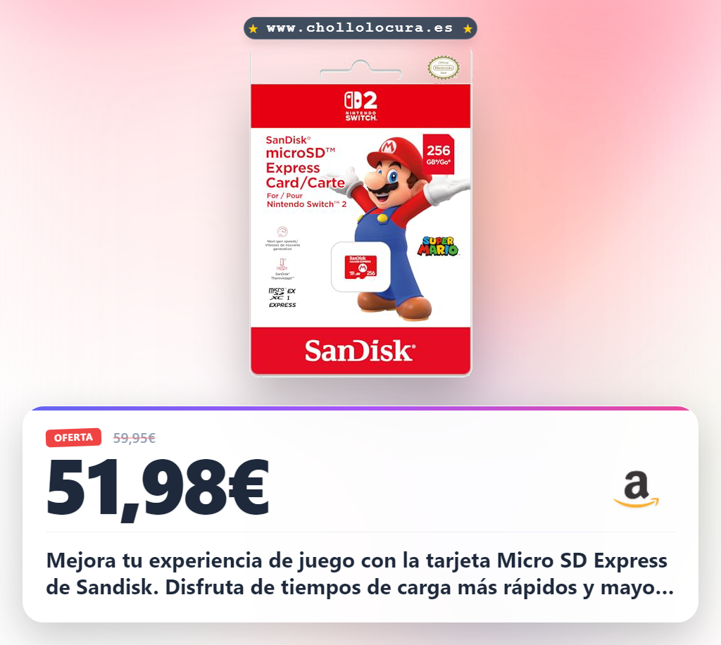 Aprovecha la tarjeta Micro SD Express Sandisk para Nintendo Switch 2 y disfruta de juegos más rápidos