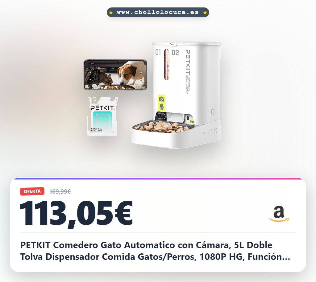 PETKIT Comedero Gato Automatico con Cámara, 5L Doble Tolva Dispensador Comida Gatos/Perros, 1080P HG, Función AI, 2.4G WiFi, Audio Bidireccional, App Control, Cuenco de Acero Inoxidable