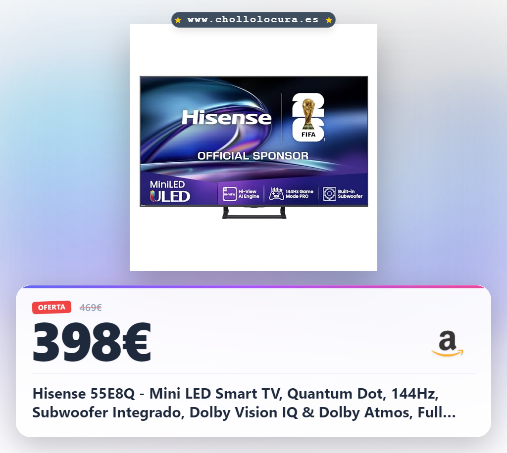 Hisense 55E8Q - Mini LED Smart TV, Quantum Dot, 144Hz, Subwoofer Integrado, Dolby Vision IQ & Dolby Atmos, Full Array Local Dimming, Procesador Hi-View Engine