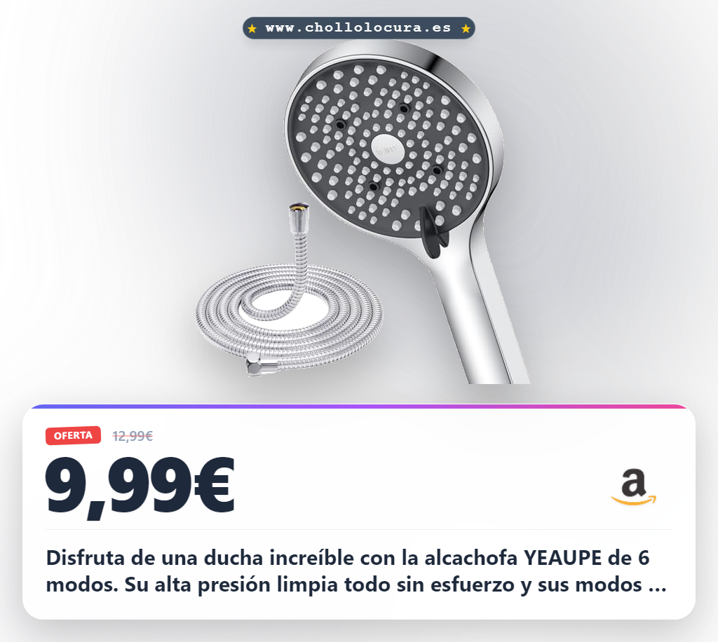 Consigue la alcachofa de ducha YEAUPE de 6 modos con alta presión y manguera de 1,6m al mejor precio