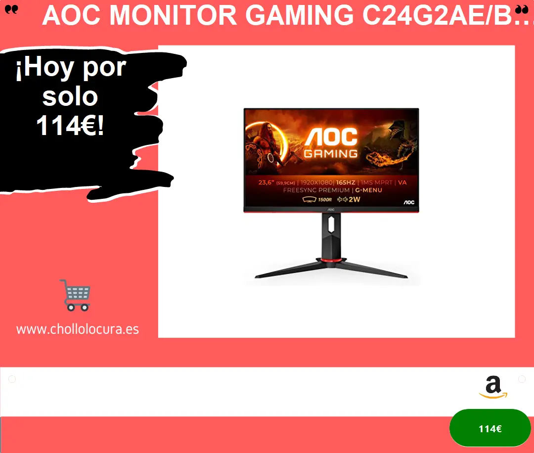 AOC Monitor Gaming C24G2AE/BK: Sumérgete en la Acción con su Curvatura 1500R y Experiencia a 165Hz