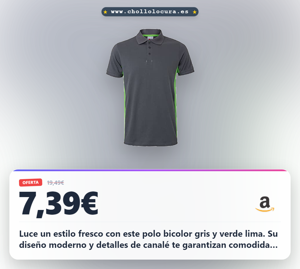 Encuentra el polo bicolor gris y verde lima manga corta 2XL con botones y canalé a precio de chollo