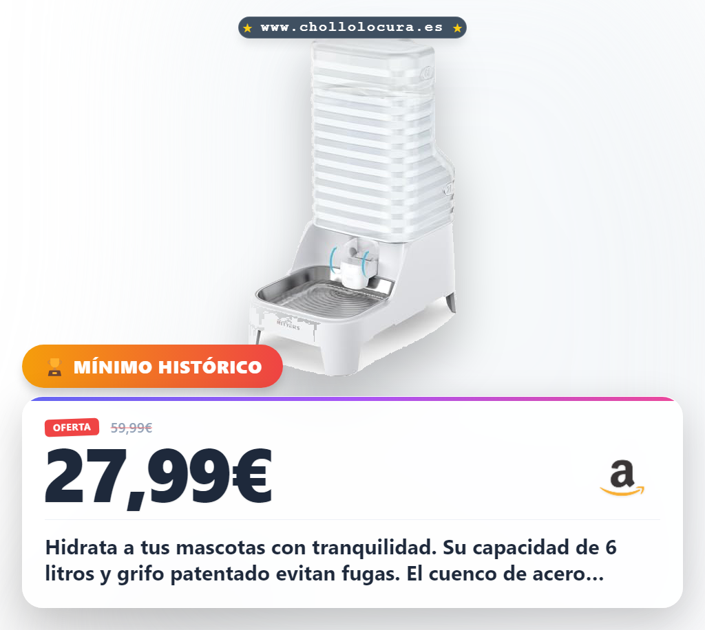 Consigue bebedero por gravedad 6L para perros y gatos con grifo patentado y filtro multicapa.