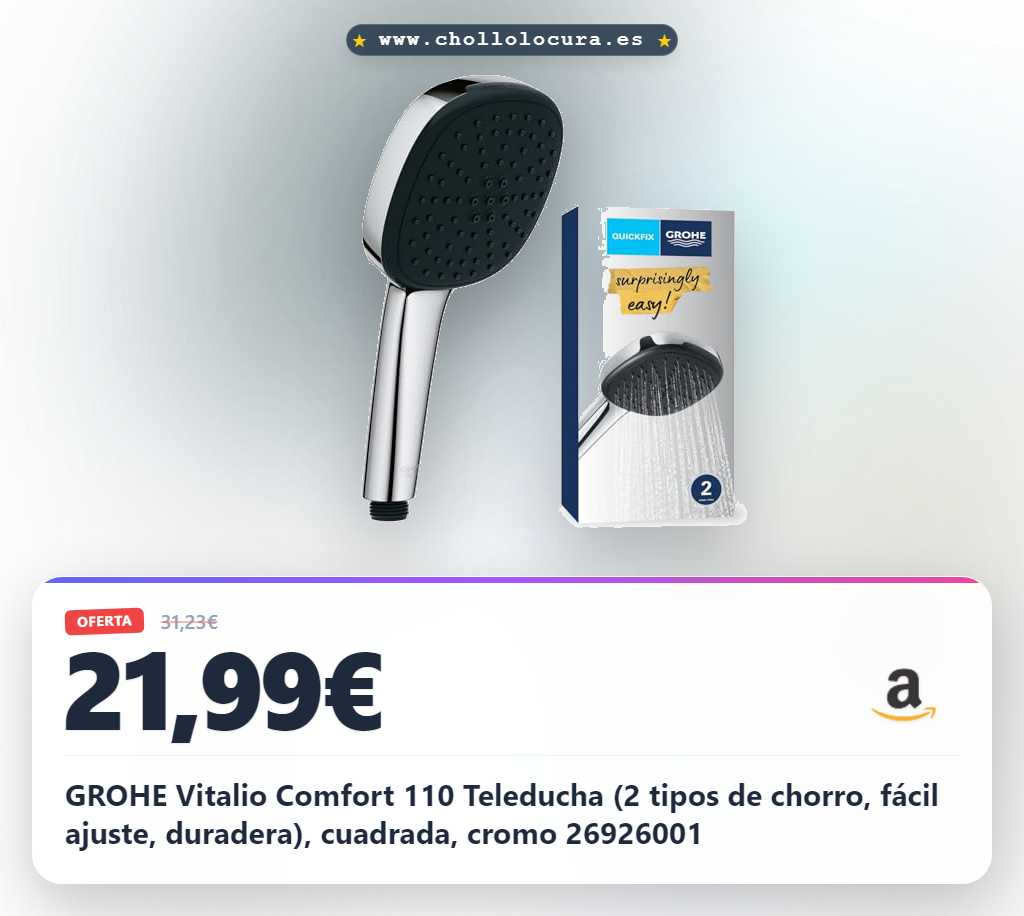 GROHE Vitalio Comfort 110 Teleducha (2 tipos de chorro, fácil ajuste, duradera), cuadrada, cromo 26926001