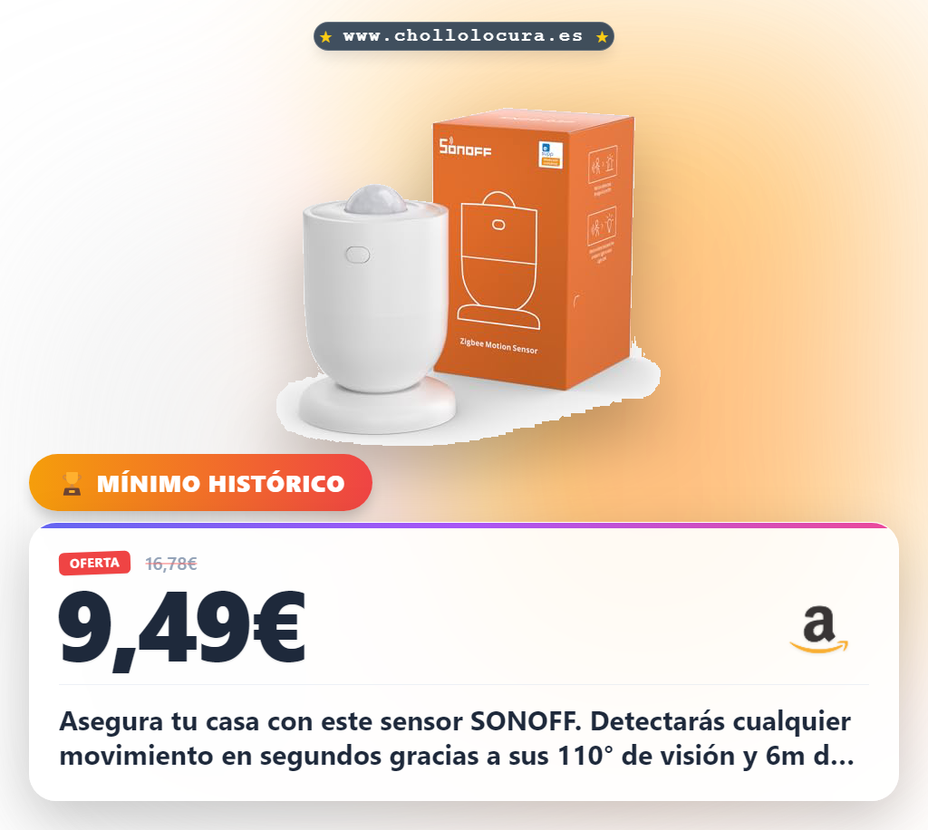 Encuentra el sensor de movimiento Zigbee SONOFF SNZB-03P con 110° de visión y 3 años de batería al mejor precio.