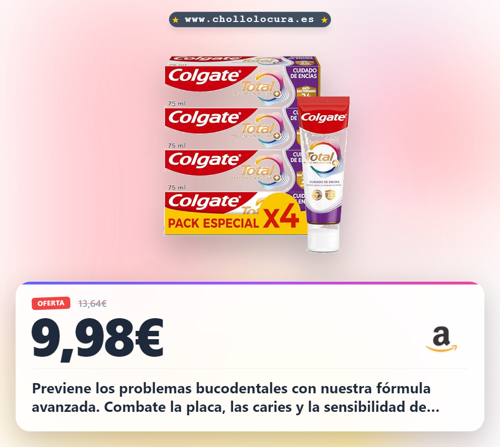 Consigue pasta de dientes Colgate Total Prevención Activa + Cuidado de Encías 3 veces más eficaz en oferta