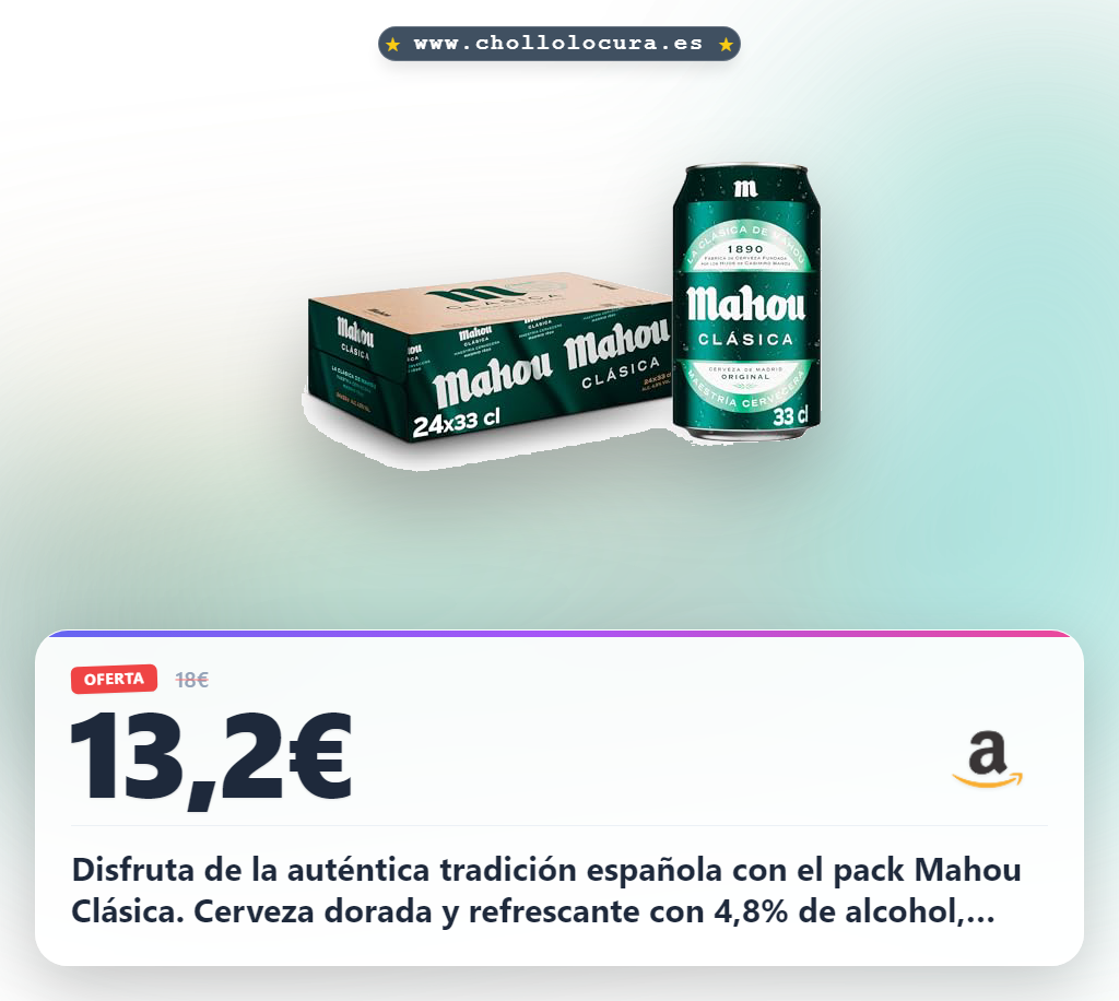 Aprovecha el pack de 24 latas Mahou Clásica 33cl al mejor precio de la cerveza española auténtica