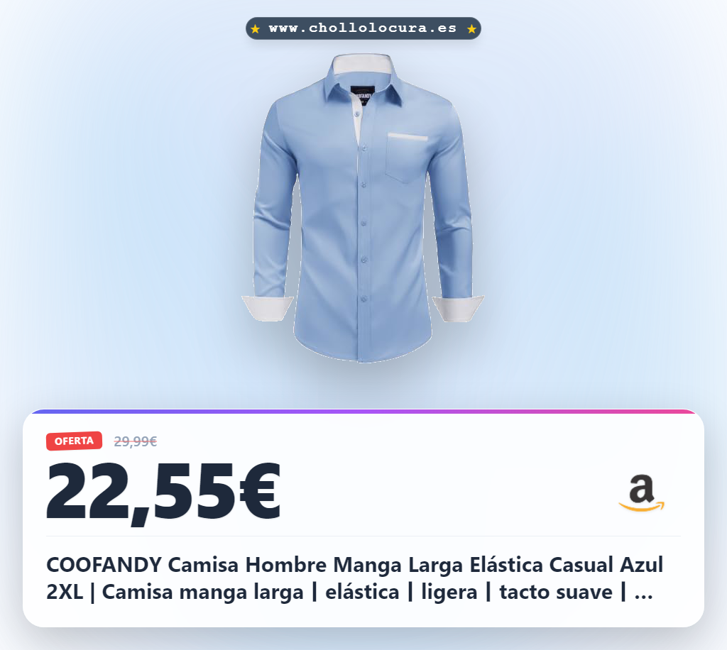 COOFANDY Camisa Hombre Manga Larga Elástica Casual Azul 2XL | Camisa manga larga丨elástica丨ligera丨tacto suave丨casual elegante丨ajuste regular