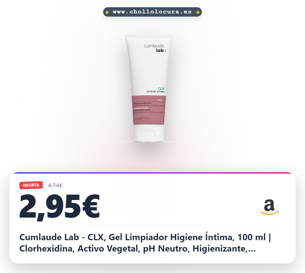Cumlaude Lab - CLX, Gel Limpiador Higiene Íntima, 100 ml | Clorhexidina, Activo Vegetal, pH Neutro, Higienizante, Refrescante, Protector, Hidratante, Uso Diario, Higiene Íntima