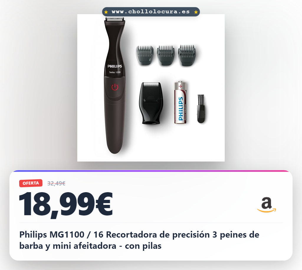 Philips MG1100 / 16 Recortadora de precisión 3 peines de barba y mini afeitadora - con pilas